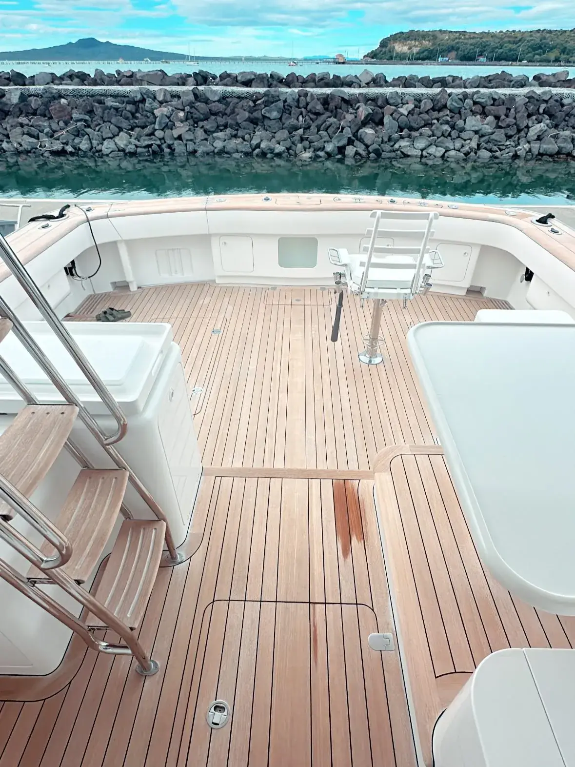 Detailed teak deck on a launch, scrubbed and sealed — boat detailing Warkworth